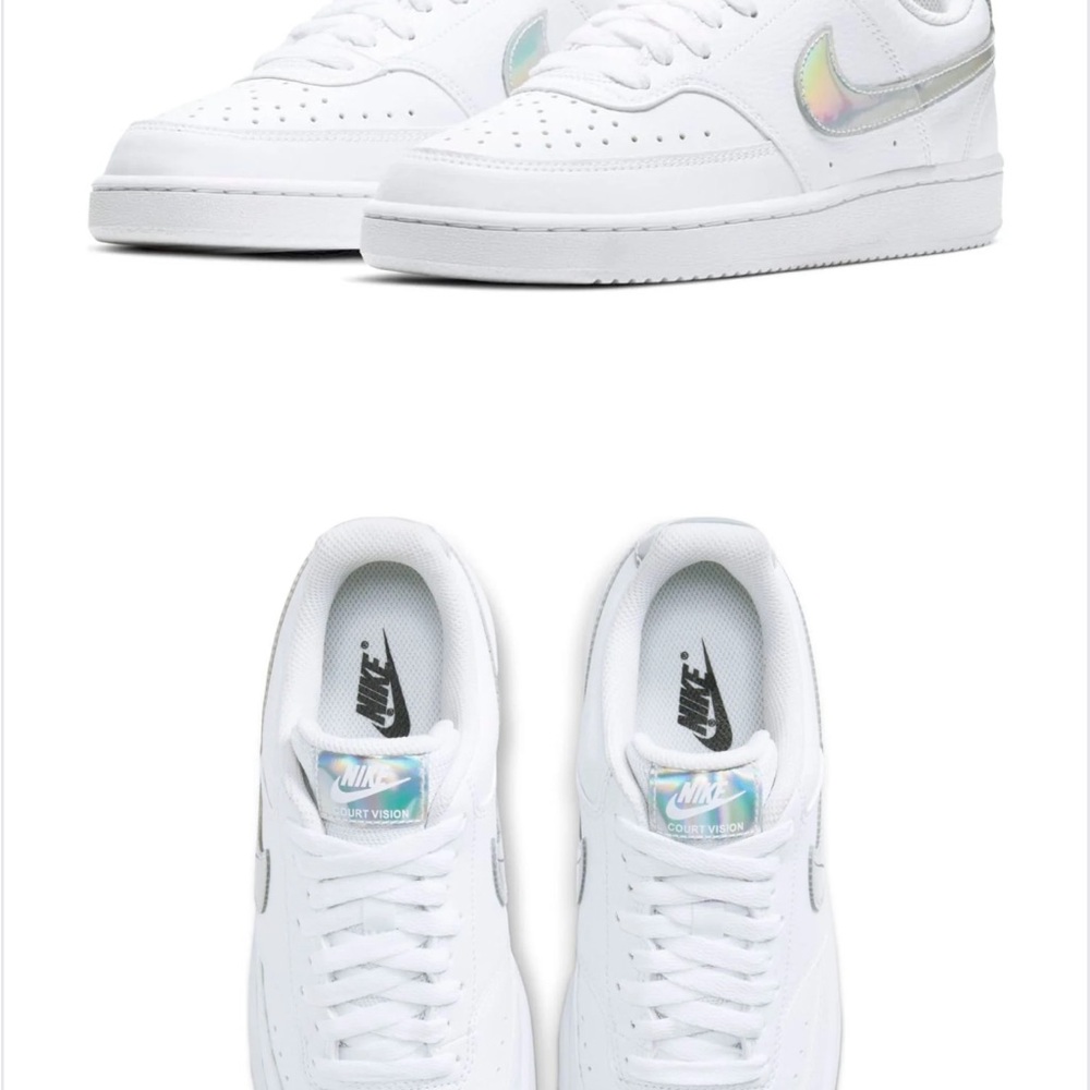 Nike White Sneakers with Holographic Swoosh